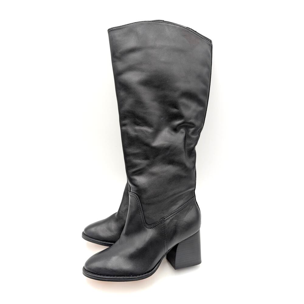 Vince Camuto Leila Leather Wide Calf Tall Boots Women's Black Size US6.5W EU37